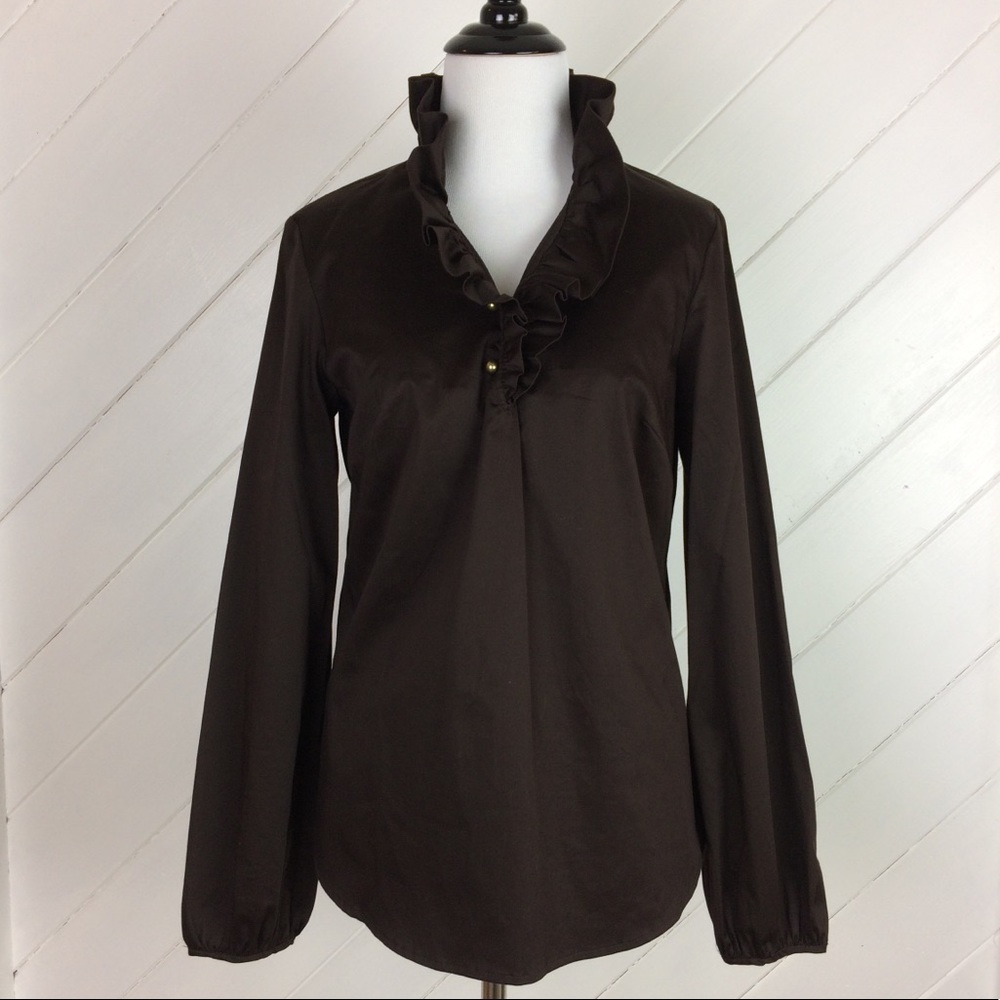 {Elizabeth McKay} Choc Brown Ruffle collar blouse